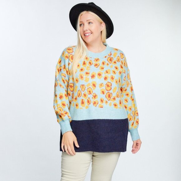 DAVI & DANI PRINTED ROUND NECK LONG SLEEVE LOOSE SWEATER SIZE LARGE - Picture 2 of 8